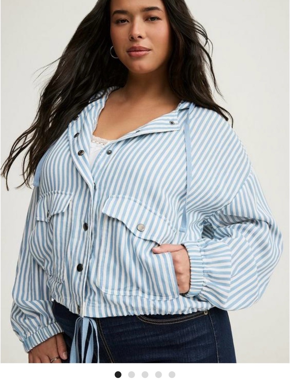 Torrid Striped Light Blue Hooded Utility Jacket - Women Size 2